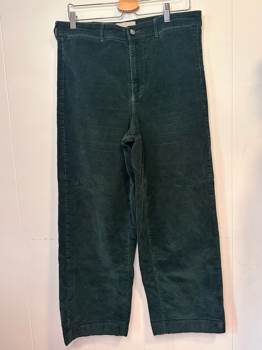 Everlane Way-High Corduroy Wide-Leg Pants - Hunter Green (Size 14)